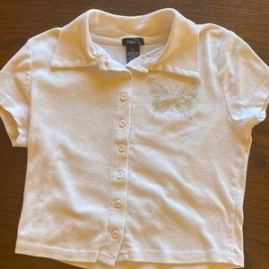 White Diamond butterfly collar neck crop top teens/kids (small) great condition